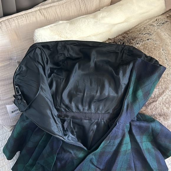 NWT VTG deadstock Rugby RL Tartan plaid peplum wool mini strapless Dress 10 - Picture 13 of 16